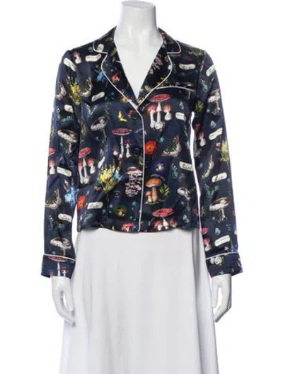 Pre-owned Fleur Du Mal Silk Graphic Print Pajamas In Blue