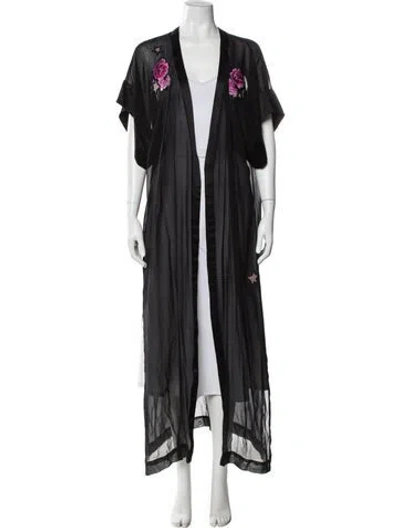 Pre-owned Fleur Du Mal Silk Graphic Print Robe In Black
