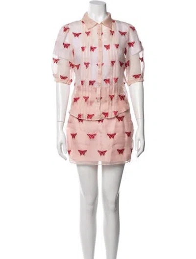 Pre-owned Fleur Du Mal Silk Graphic Print Skirt Set In Metallic/pink