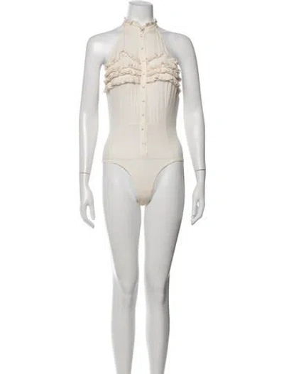 Pre-owned Fleur Du Mal Silk Halterneck Bodysuit In Neutrals
