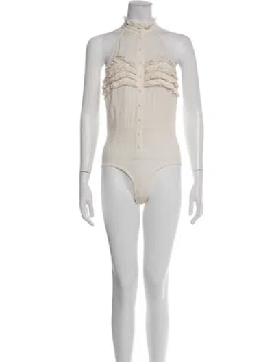 Pre-owned Fleur Du Mal Silk Halterneck Bodysuit In Neutrals