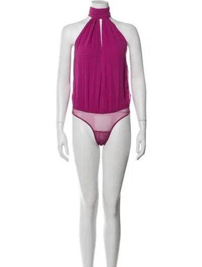 Pre-owned Fleur Du Mal Silk Halterneck Bodysuit In Purple