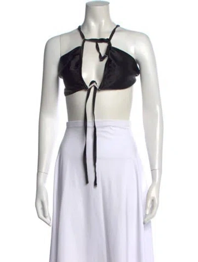 Pre-owned Fleur Du Mal Silk Halterneck Crop Top W/ Tags In Black