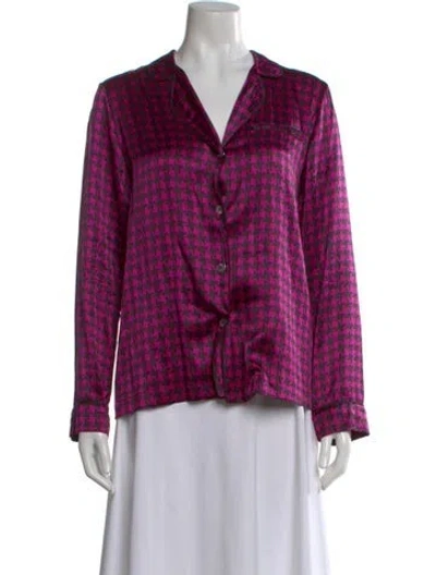 Pre-owned Fleur Du Mal Silk Houndstooth Print Button-up Top In Purple