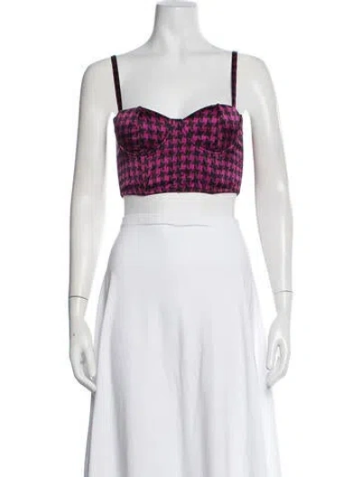 Pre-owned Fleur Du Mal Silk Houndstooth Print Crop Top In Pink