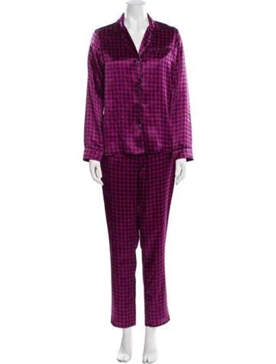 Pre-owned Fleur Du Mal Silk Houndstooth Print Pant Set In Pink