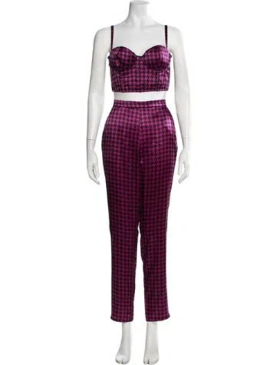 Pre-owned Fleur Du Mal Silk Houndstooth Print Set In Pink
