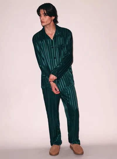Fleur Du Mal Silk Jacquard Pj Top In The Maker Green