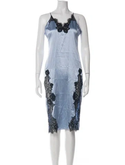 Pre-owned Fleur Du Mal Silk Knee-length Dress W/ Tags In Blue