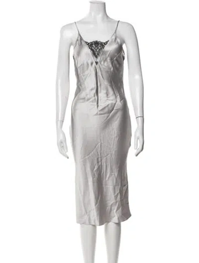 Pre-owned Fleur Du Mal Silk Lace Pattern Nightgown In Grey