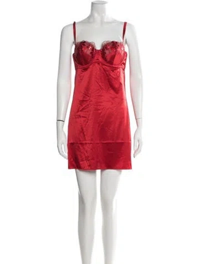 Pre-owned Fleur Du Mal Silk Lace Pattern Nightgown In Red