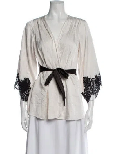Pre-owned Fleur Du Mal Silk Lace Pattern Robe In Gold