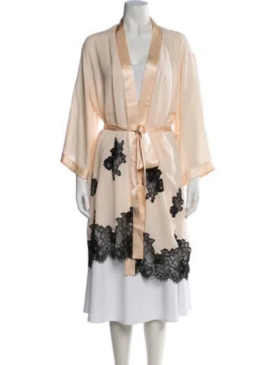 Pre-owned Fleur Du Mal Silk Lace Pattern Robe In Neutrals