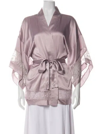 Pre-owned Fleur Du Mal Silk Lace Pattern Robe In Purple