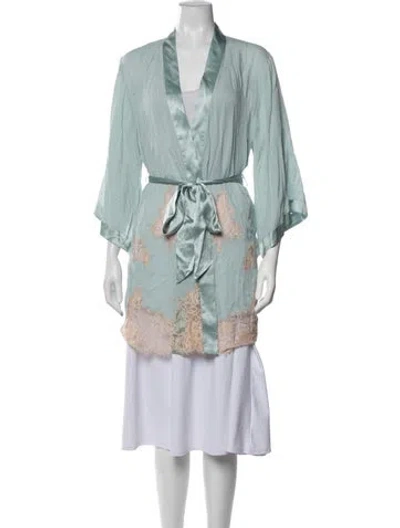 Pre-owned Fleur Du Mal Silk Lace Pattern Robe W/ Tags In Blue/green