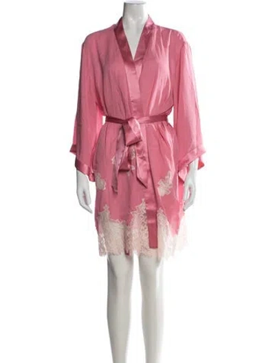 Pre-owned Fleur Du Mal Silk Lace Pattern Robe W/ Tags In Pink