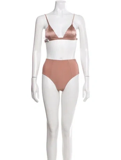 Pre-owned Fleur Du Mal Silk Lace Trim Embellishment Lounge Set In Neutral