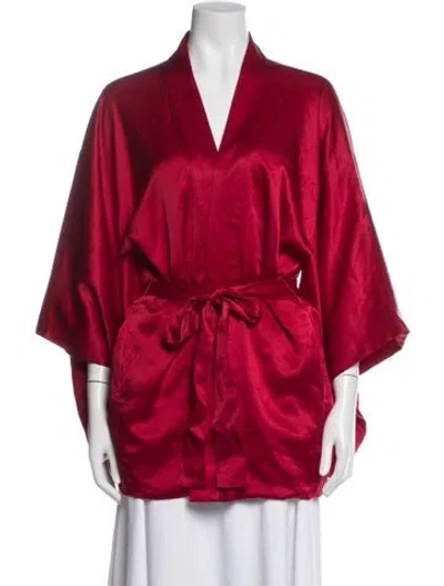 Pre-owned Fleur Du Mal Silk Lace Trim Embellishment Robe In Red