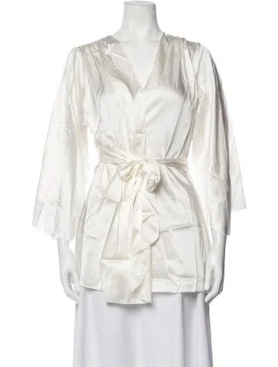 Pre-owned Fleur Du Mal Silk Lace Trim Embellishment Robe W/ Tags In Neutrals