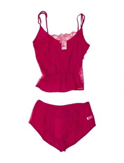 Pre-owned Fleur Du Mal Silk Lace Trim Embellishment Short Set W/ Tags In Pink