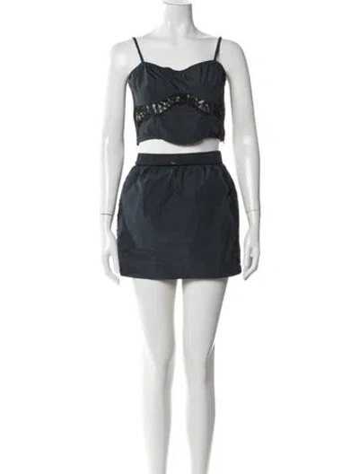 Pre-owned Fleur Du Mal Silk Lace Trim Embellishment Skirt Set In Blue