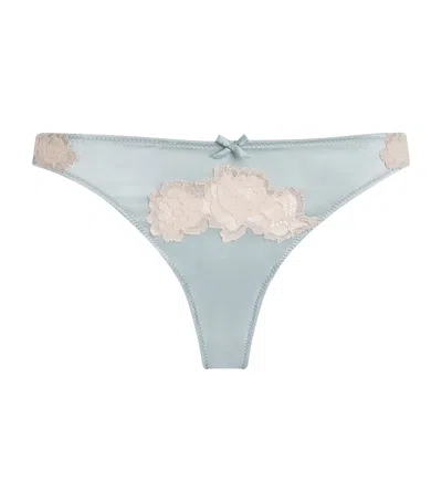 Fleur Du Mal Silk Lace-detail Juliet Thong In Blue