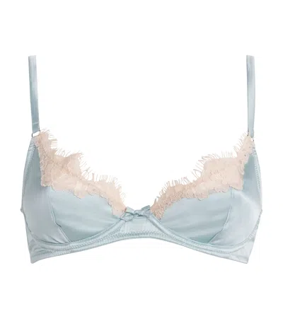 Fleur Du Mal Silk Lace-trim Juliet Demi Bra In Blue