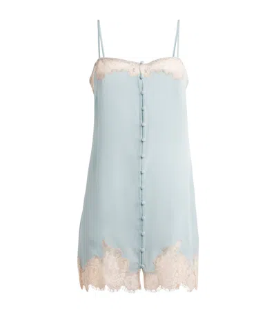 Fleur Du Mal Silk Lace-trim Juliet Slip Dress In Blue