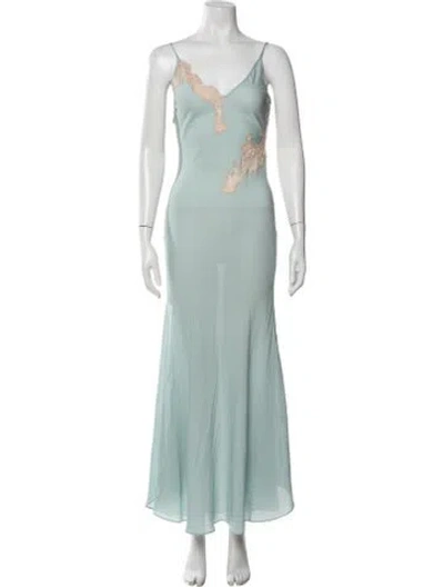 Pre-owned Fleur Du Mal Silk Long Dress In Blue/green