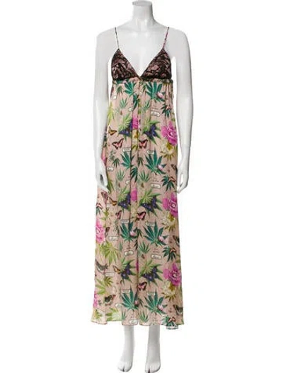 Pre-owned Fleur Du Mal Silk Long Dress In Multi