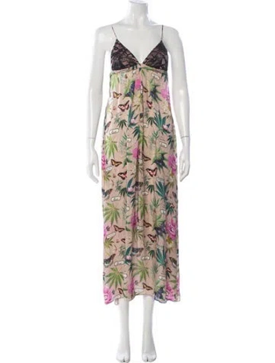 Pre-owned Fleur Du Mal Silk Long Dress In Neutral