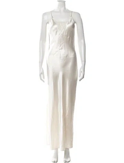 Pre-owned Fleur Du Mal Silk Long Dress In Neutral