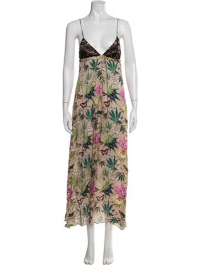 Pre-owned Fleur Du Mal Silk Long Dress In Purple