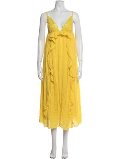 Pre-owned Fleur Du Mal Silk Long Dress In Yellow