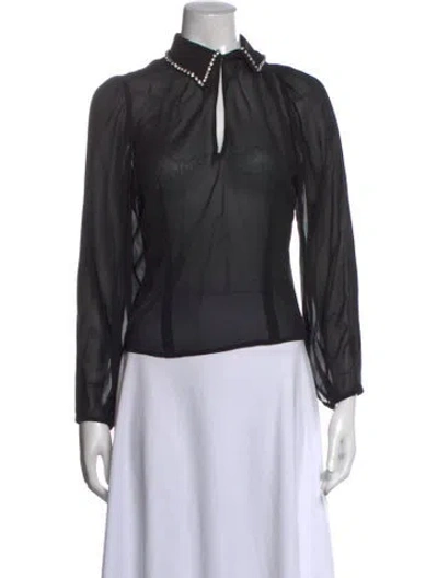Pre-owned Fleur Du Mal Silk Long Sleeve Blouse In Black