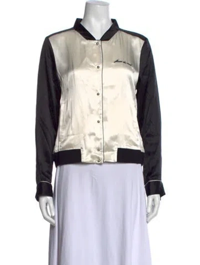 Pre-owned Fleur Du Mal Silk Long Sleeve Button-up Top In Black