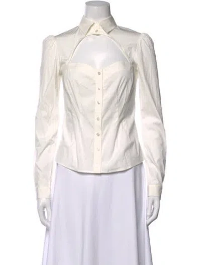 Pre-owned Fleur Du Mal Silk Long Sleeve Button-up Top In White
