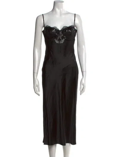 Pre-owned Fleur Du Mal Silk Midi Length Dress In Black