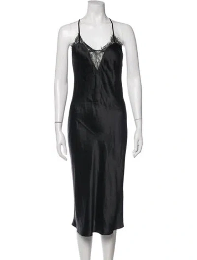 Pre-owned Fleur Du Mal Silk Midi Length Dress In Black