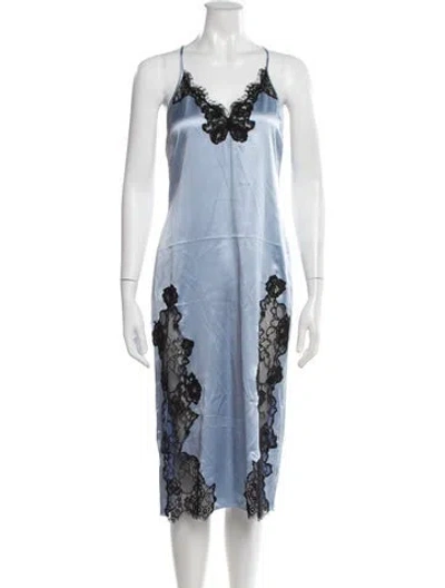 Pre-owned Fleur Du Mal Silk Midi Length Dress In Blue