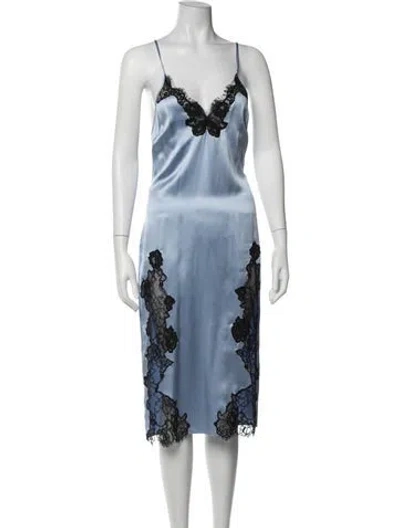 Pre-owned Fleur Du Mal Silk Midi Length Dress In Blue