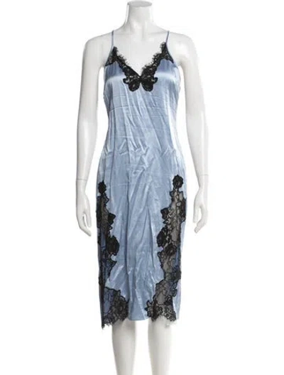 Pre-owned Fleur Du Mal Silk Midi Length Dress In Blue