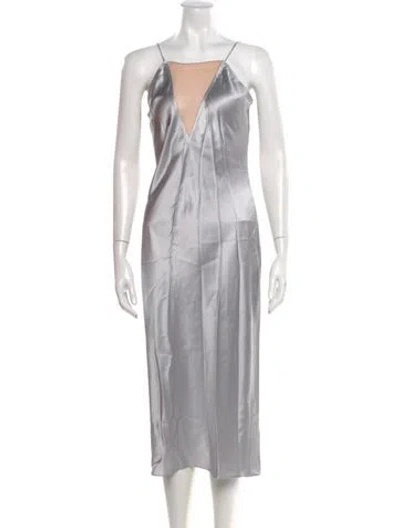 Pre-owned Fleur Du Mal Silk Midi Length Dress In Gray