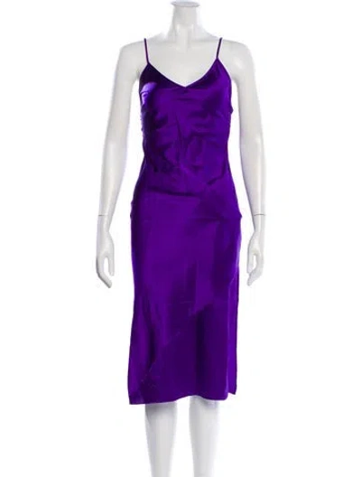 Pre-owned Fleur Du Mal Silk Midi Length Dress In Purple