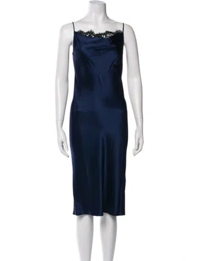 Pre-owned Fleur Du Mal Silk Midi Length Dress W/ Tags In Blue