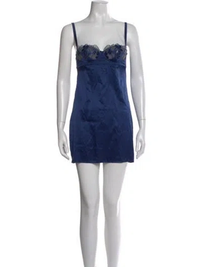 Pre-owned Fleur Du Mal Silk Mini Dress In Blue