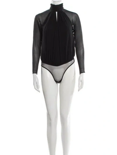 Pre-owned Fleur Du Mal Silk Mock Neck Bodysuit In Black