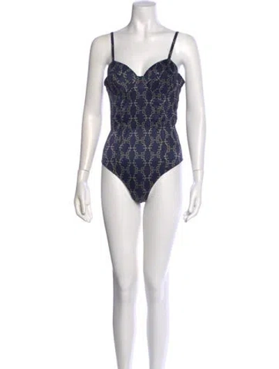 Pre-owned Fleur Du Mal Silk Patterned Bodysuit In Blue