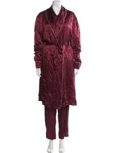 Pre-owned Fleur Du Mal Silk Patterned Pant Set In Burgundy