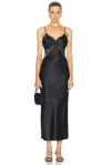 Fleur Du Mal Beaded Rose Embroidery Silk Dress In Black